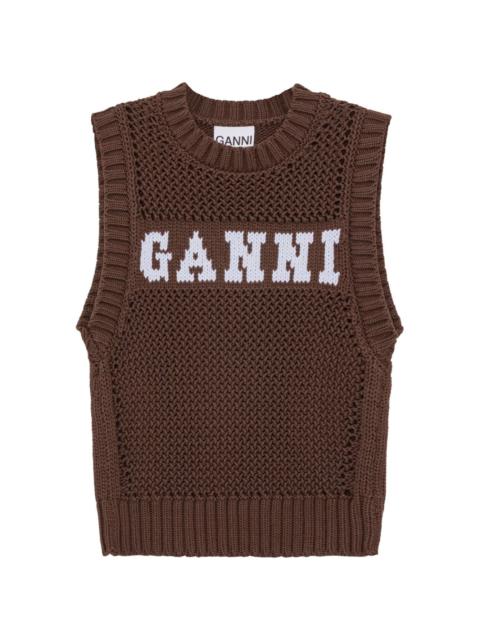 intarsia-knit logo organic-cotton blend vest