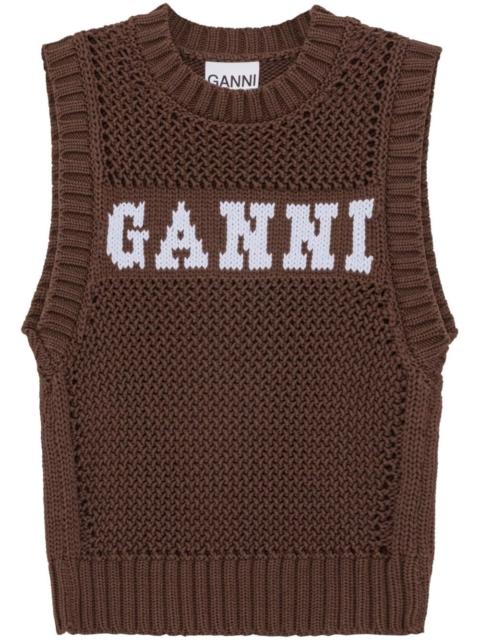 intarsia-knit logo organic-cotton blend vest