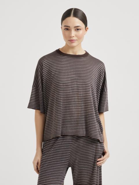 Brunello Cucinelli Sparkling stripes lightweight knit T-shirt in virgin wool and cashmere