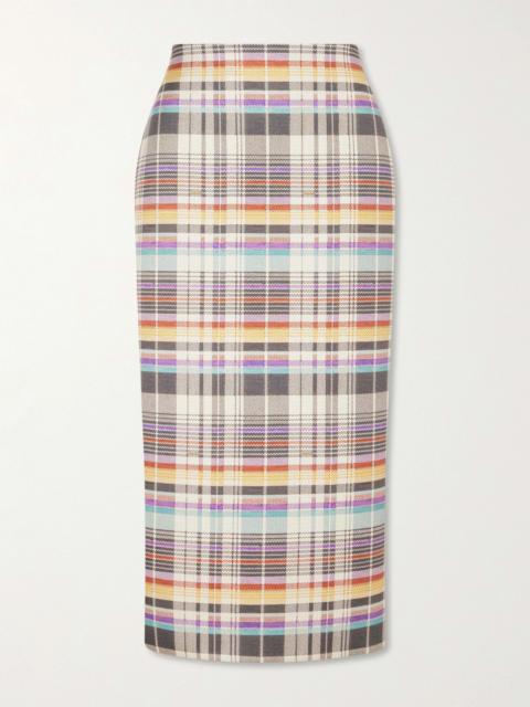 BRANDON MAXWELL Mercer Bonded Checked Wool And Silk-blend Midi Skirt