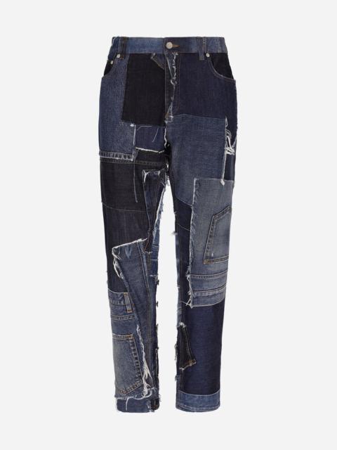 Loose stretch patchwork denim jeans