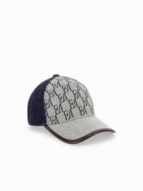 EMPORIO ARMANI BASEBALL HAT WITH A MONOGRAM PATTERN AND ADJUSTABLE STRAP