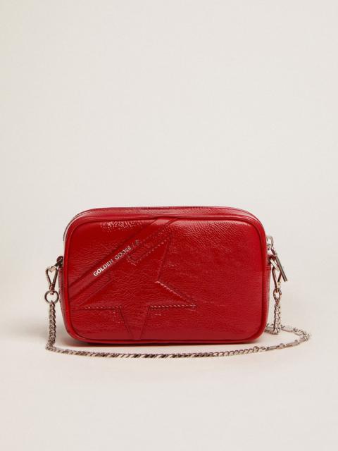 Women's Mini Star Bag in red painted leather with tone-on-tone star