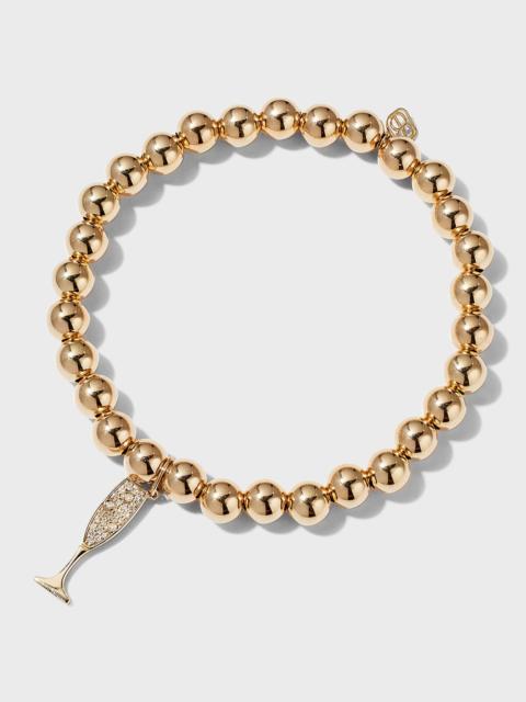 SYDNEY EVAN 6mm Yellow Gold Bead Bracelet with Champagne Flute