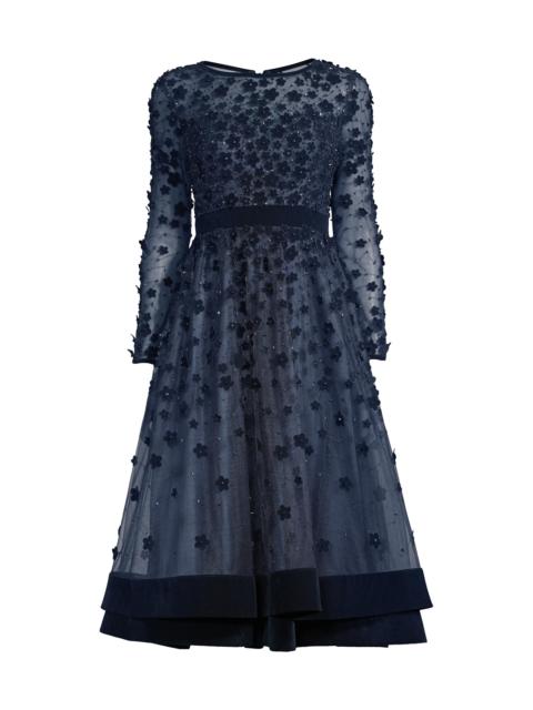 MAC DUGGAL Women's Floral Appliqué Tea Dress - Midnight