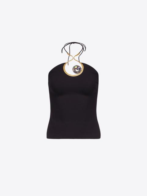 AREA CRYSTAL EYELET HALTER TOP