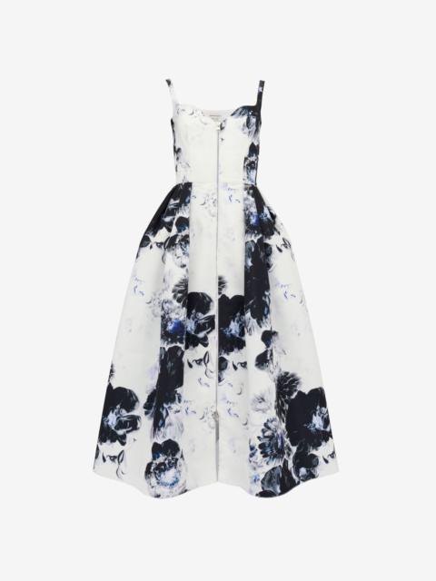 Alexander McQueen Women's Chiaroscuro Midi Dress in White/black/electric Blue