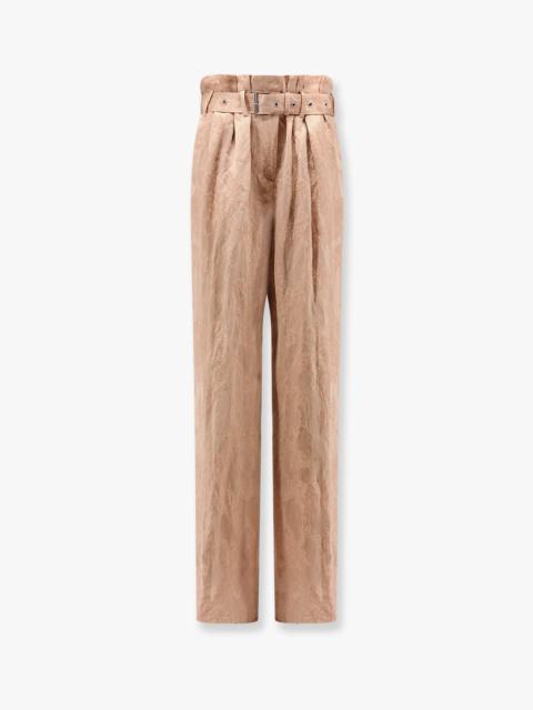 Dries Van Noten Damasked Linen And Viscose Trouser With Belt