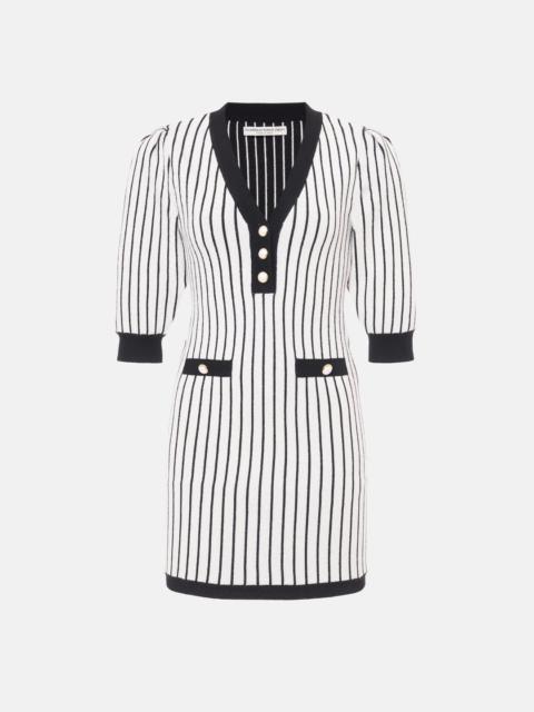 Alessandra Rich PINSTRIPE KNITTED V-NECK MINI DRESS