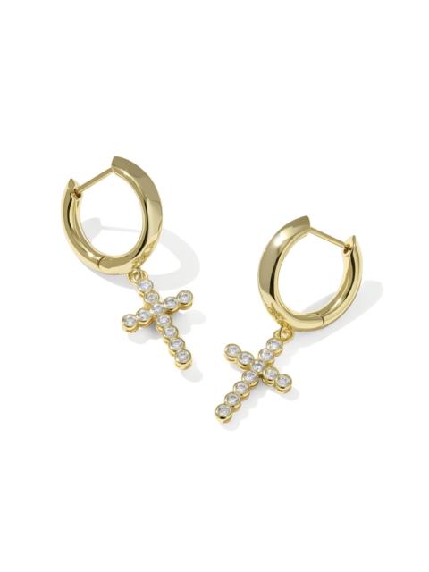 KENDRA SCOTT Cross Gold Crystal Huggie Earrings