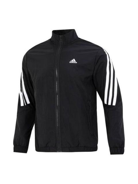 Men's adidas Side Classic Logo Printing Zipper Hooded Jacket Black HJ9944