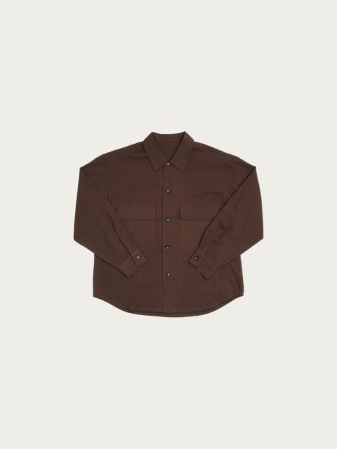 JAMES COWARD Double Pocket Overshirt - Dark Brown Cotton/Wool Twill