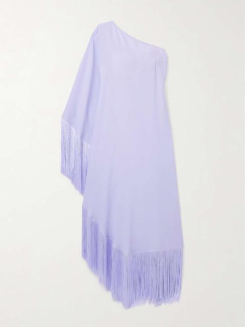 Taller Marmo Spritz one-sleeve fringed crepe gown