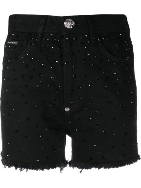 PHILIPP PLEIN logo-patch crystal-embellished shorts