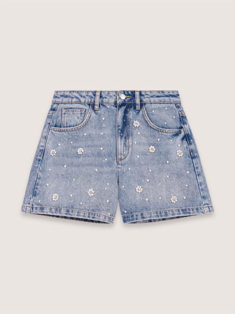 maje Denim shorts with embroidered beads