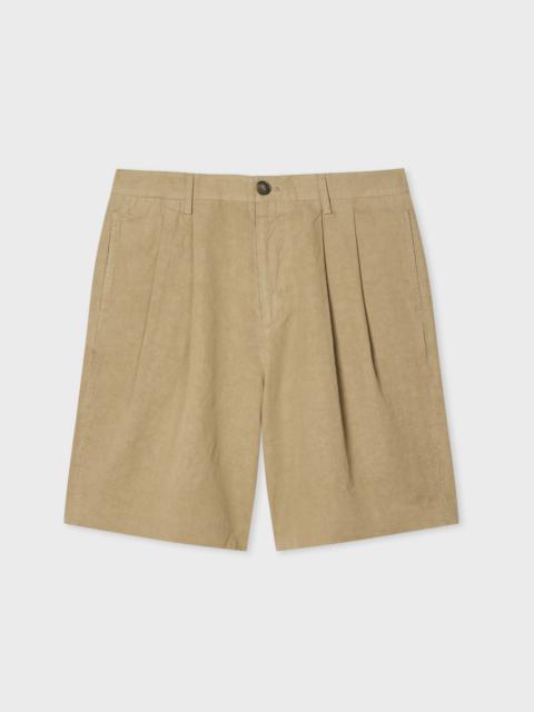 Paul Smith Taupe Cotton-Linen Double-Pleat Shorts