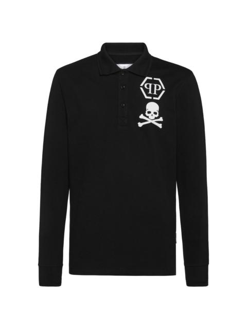 skull-print cotton polo shirt