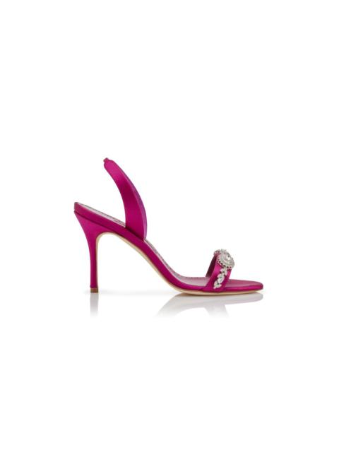 Manolo Blahnik Pink Satin Embellished Slingback Sandals