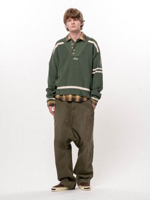 KAMIYA Embroidered Army Henley Knit