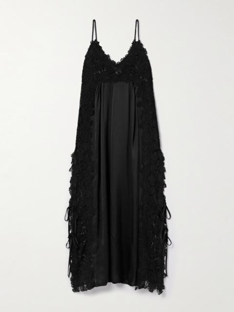 KIKA VARGAS Somaly Tie-detailed Guipure Lace And Silk-satin Midi Dress