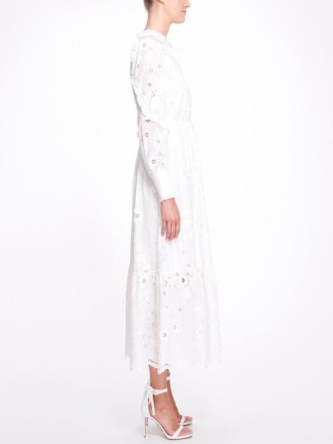 Marchesa LONG SLEEVE 3D FLORAL EYELET DAY DRESS