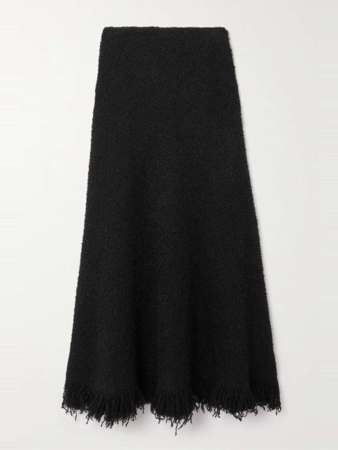 Chloé Frayed wool-blend bouclé-tweed midi skirt