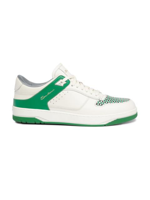 Santoni Men's white and green leather Sneak-Air sneaker