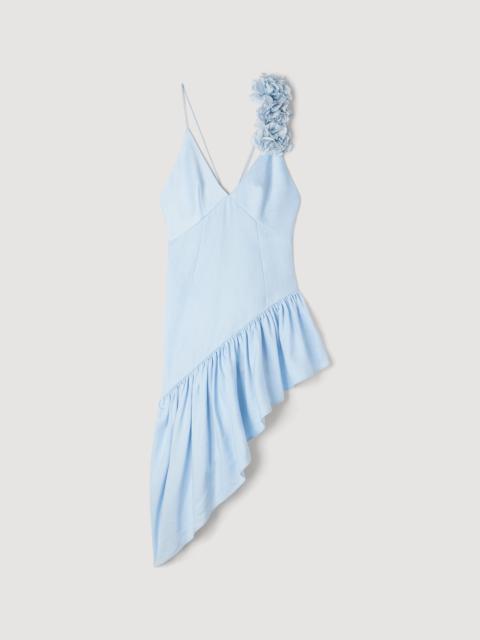 Sandro FLOWER DETAIL ASYMMETRICAL RUFFLED DRESS