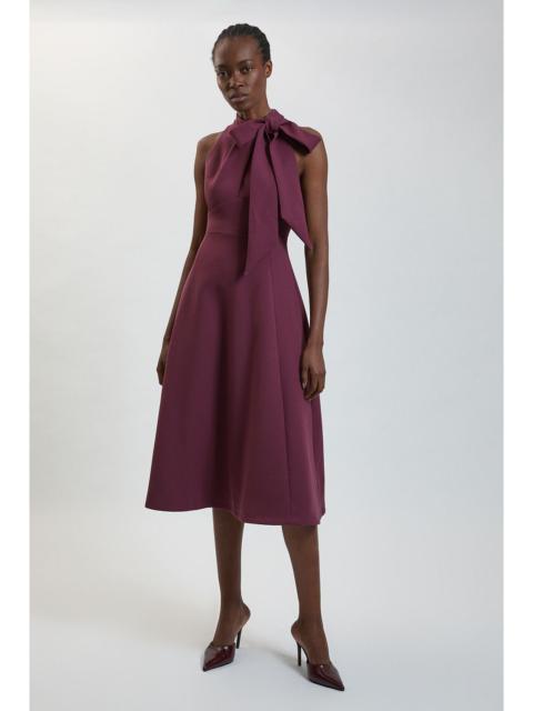 KAREN MILLEN Compact Stretch Bow Tie Neck Full Skirted Midi Dress