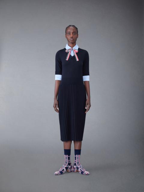 Thom Browne Wool Jersey Organza Pleated Bottom Ribbon Tie Combo Shirtdress