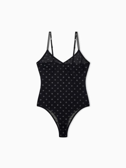 EMPORIO ARMANI UNPADDED BODY IN A SHEER GLITTER DOT MESH WITH THIN STRAPS