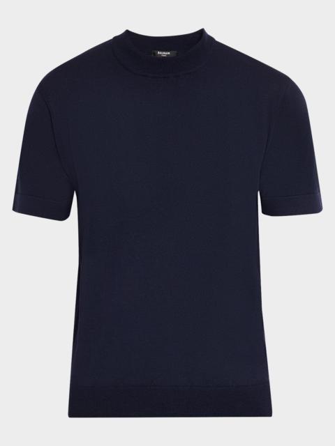 Balmain Men & apos;s Embroidered Logo Wool Knit Short-Sleeve Sweater