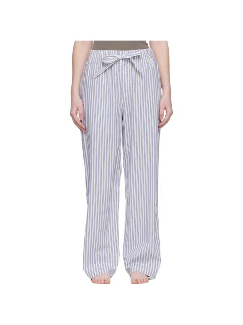 TEKLA White & Blue Poplin Pyjama Pants