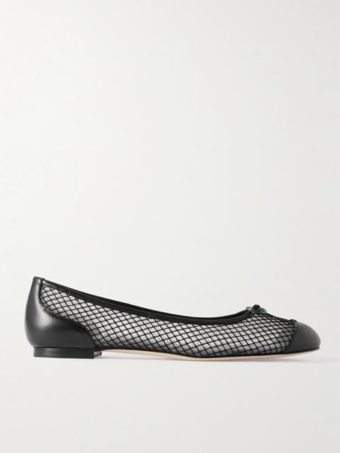 Manolo Blahnik Capbalme Leather-trimmed Mesh Ballet Flats