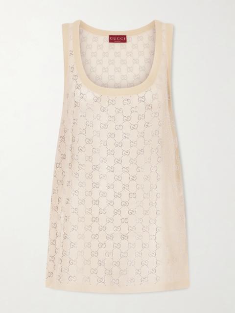 GUCCI Crystal-embellished Knitted Silk Top
