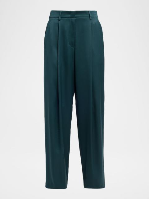 GIORGIO ARMANI Pleated Silk Straight-Leg Trousers