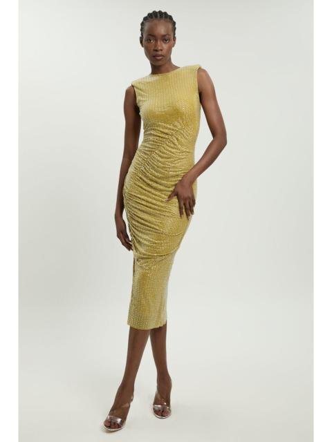 KAREN MILLEN Crystal Embellished Ruched Detail Sleeveless Midi Dress