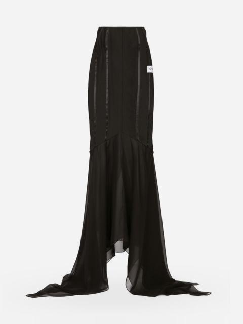 Long silk skirt with mermaid ruffle