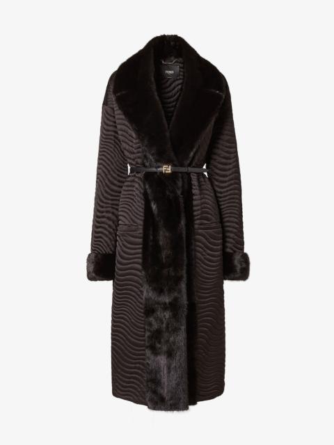 FENDI Coat Black satin and mink coat