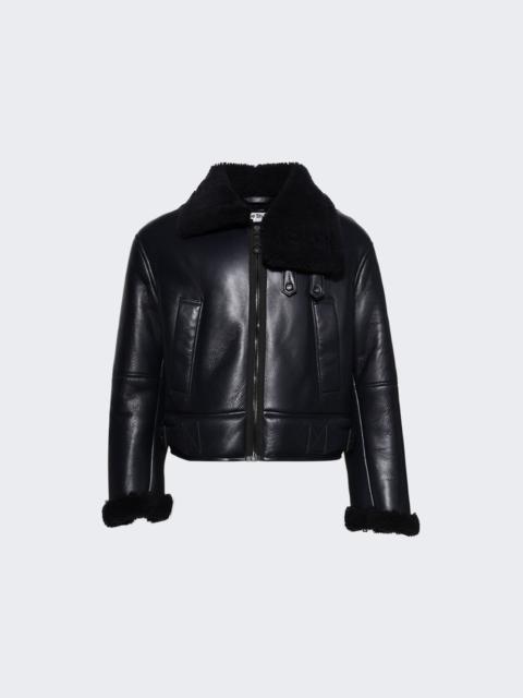 Acne Studios Leather And Shearling Biker Jacket Navy Blue
