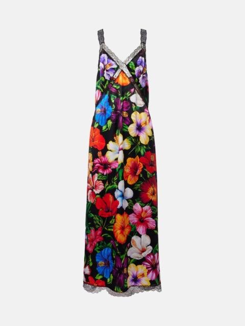 Dolce & Gabbana Floral lace-trimmed silk-blend maxi dress