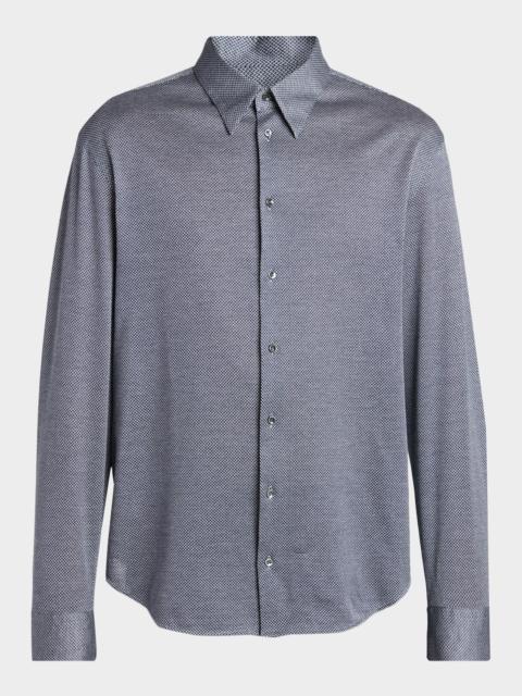 GIORGIO ARMANI Men's Silk-Blend Micro-Chevron Button-Down Shirt