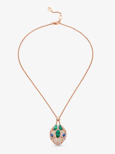 Serpenti 18ct rose-gold, 1.34ct diamond, sapphire and malachite pendant necklace