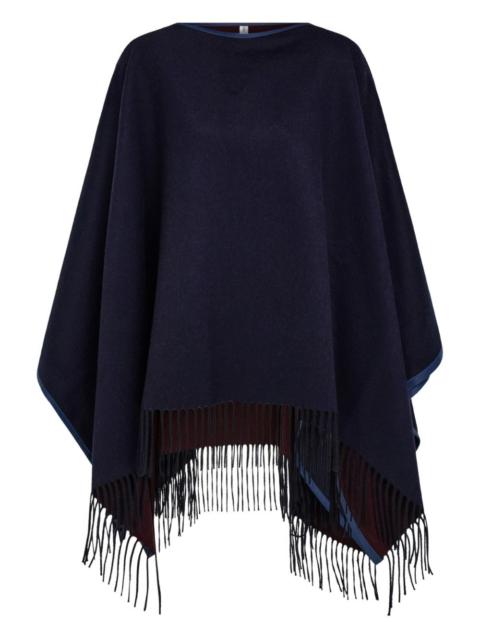 FERRAGAMO leather trim fringed cashmere cape