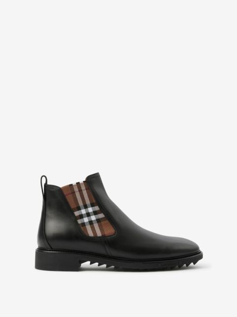 Vintage Check Detail Leather Chelsea Boots