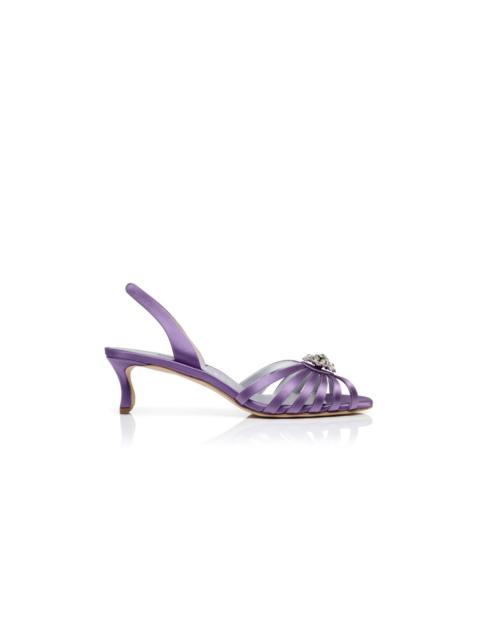 Manolo Blahnik Purple Satin Jewel Embellished Slingback Sandals
