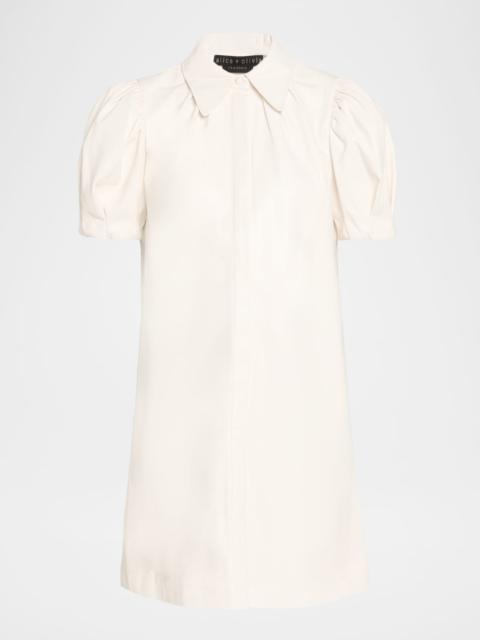 Alice + Olivia Jem Vegan Leather Puff-Sleeve Shirtdress