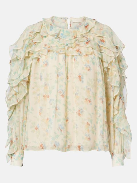 ULLA JOHNSON Willow ruffled floral silk blouse