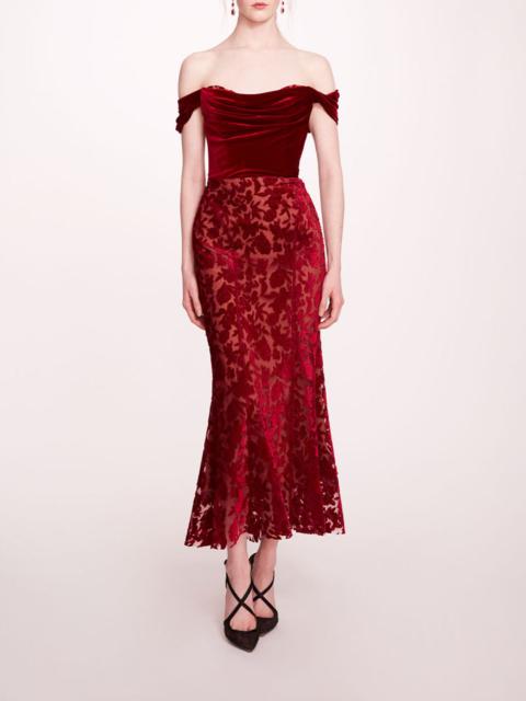 Marchesa VELVET CUTWORK MIDI DRESS