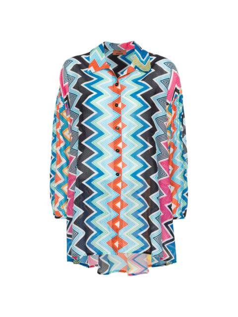 zigzag balloon-sleeves shirt